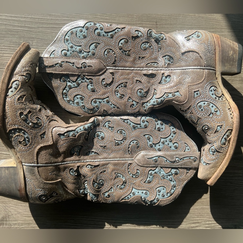 J.B. Dillion Silver/Grey Turquoise Glitter Cowboy Boots Size 6 Women